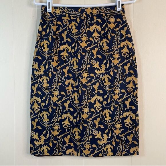 Vintage Electre Blue Baroque Nautical Rope Pattern Pencil Skirt - Picture 1 of 6